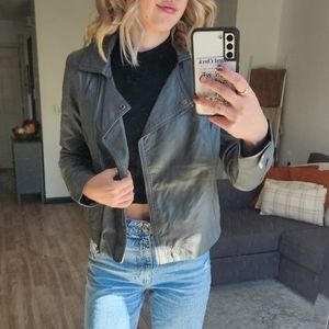 F21 Faux Vegan Leather Moto Jacket - Gray